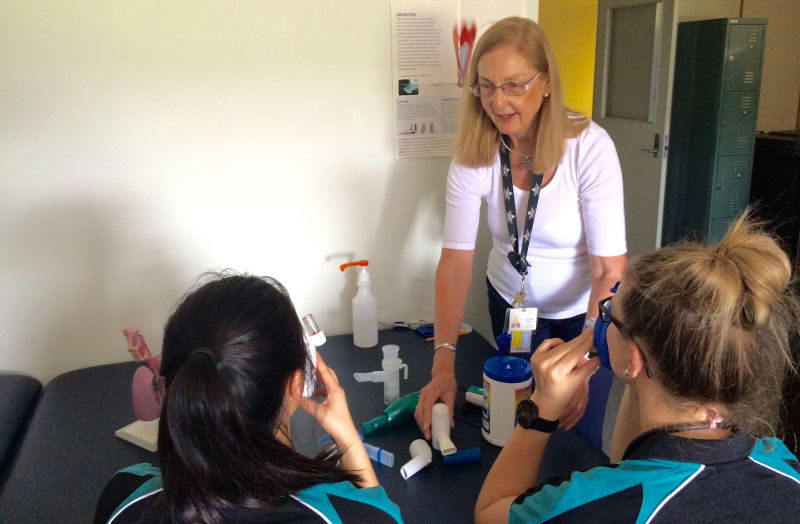 Students learning about airways clearance